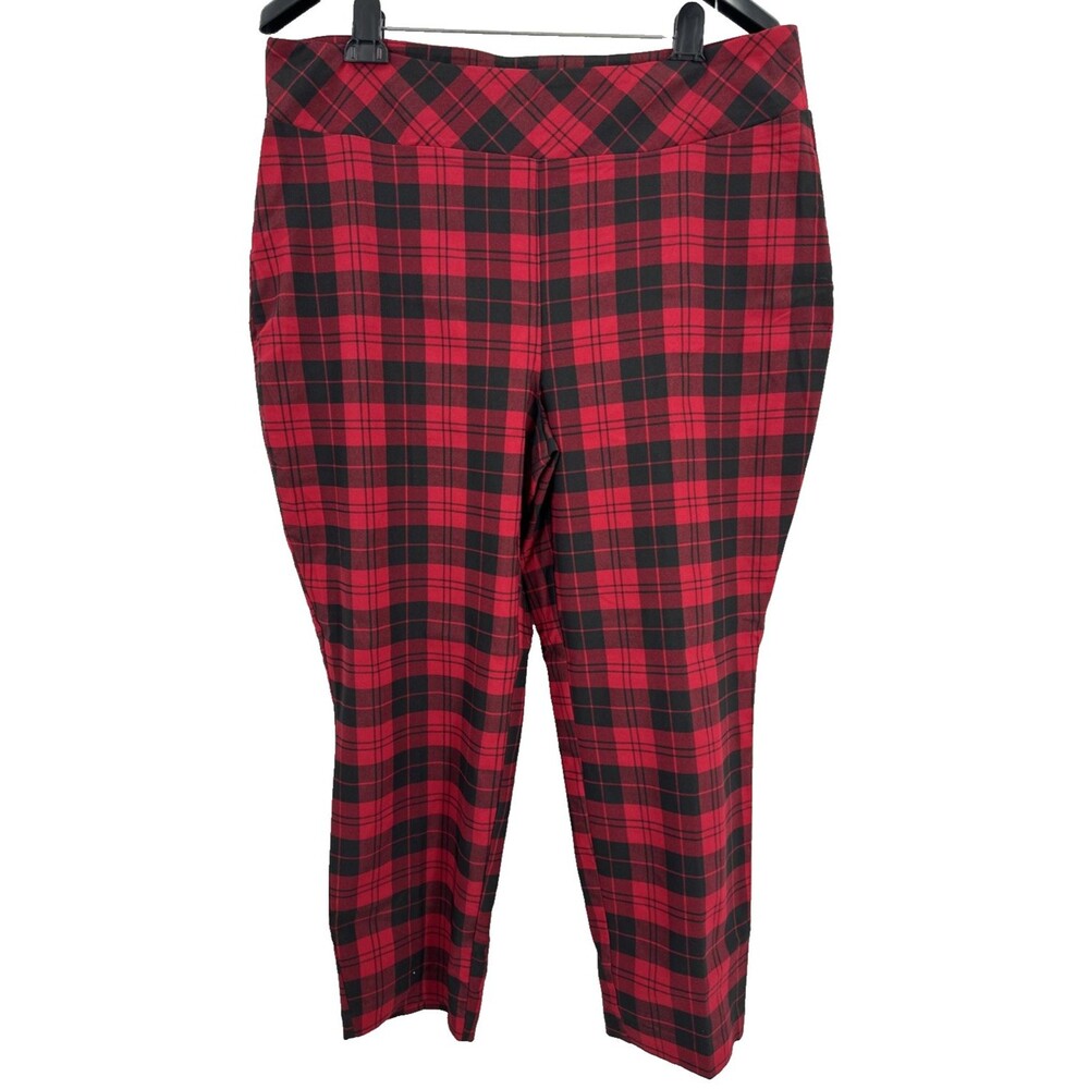 Jones New York Pants Size 2X Women's Red Black Buffalo Plaid Pull On Preppy NWOT